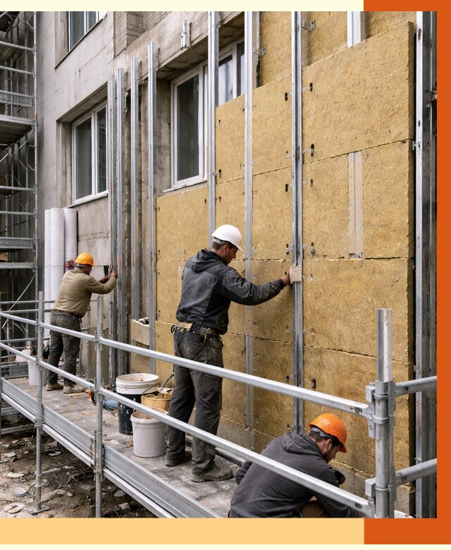 Утепление вентилируемого фасада в Новокубанске от 5823 руб/м2 — монтаж и утепление вентфасад | ТепломастерНкб